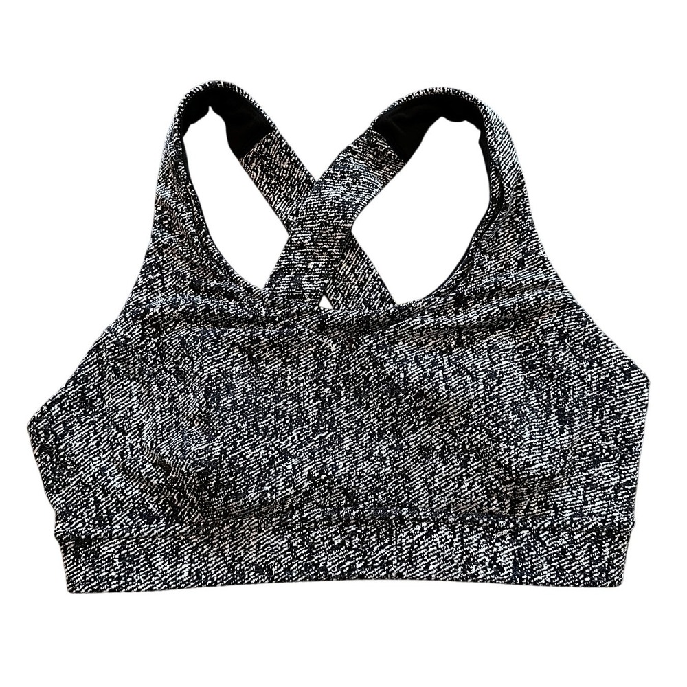 Lululemon Black‎ White Space Dye Static Cross Back Sports Bra 4